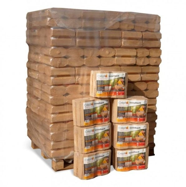 Palette 1T Bûches compressées Tecsabuch Crépito – 100% feuillus – Bois densifié haute performance
