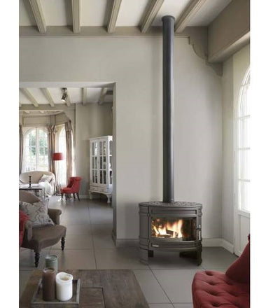 Poêle à bois Invicta Angor 12 kW – Fonte anthracite, grande vitre courbée, bûches 59 cm