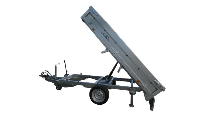 Remorque Benne Basculante 256x148 cm – PTAC jusqu’à 1350 kg – Simple Essieu Freiné – Basculement Hydraulique Manuel