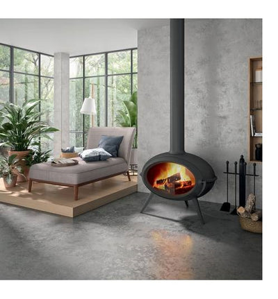 Poêle à bois Invicta Brio 7 kW – Design moderne sur 3 pieds, fonte anthracite, bûches 50 cm