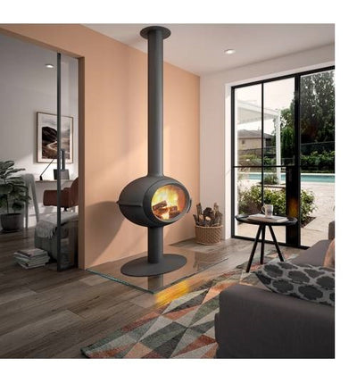 Poêle à bois Invicta Brio sur pied – 7 kW, design moderne hublot fonte, bûches 50 cm