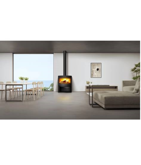 Poêle à bois Invicta Calcias – 9 kW, foyer étanche BBC, design moderne avec bûcher intégré