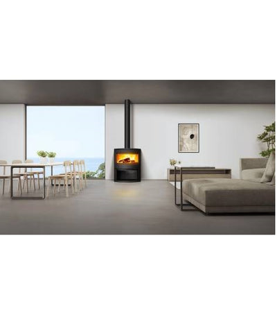 Poêle à bois Invicta Calcias – 9 kW, foyer étanche BBC, design moderne avec bûcher intégré