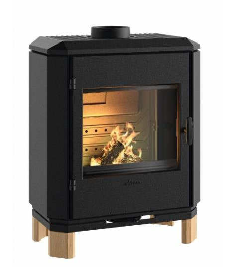 Poêle à bois Invicta Carolo Zen – 8 kW, design contemporain sur pieds bois, Flamme Verte 7 étoiles