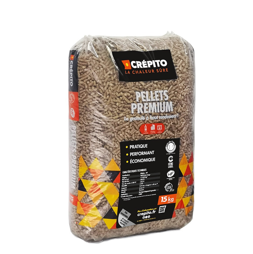 Granulés de bois Crépito DINplus – Palette 72 sacs de 15 kg – Pellets haute performance