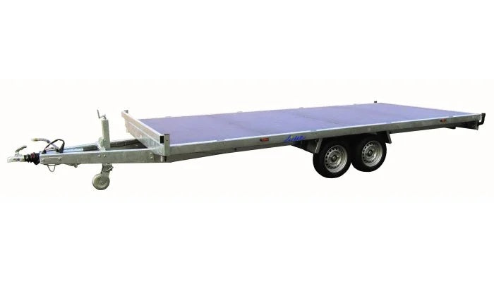 Remorque Plateau Roues Dessous 506x215 cm – PTAC 2700 à 3500 kg – 2 Essieux Freinés – Châssis Galvanisé – Plancher Bois Antidérapant