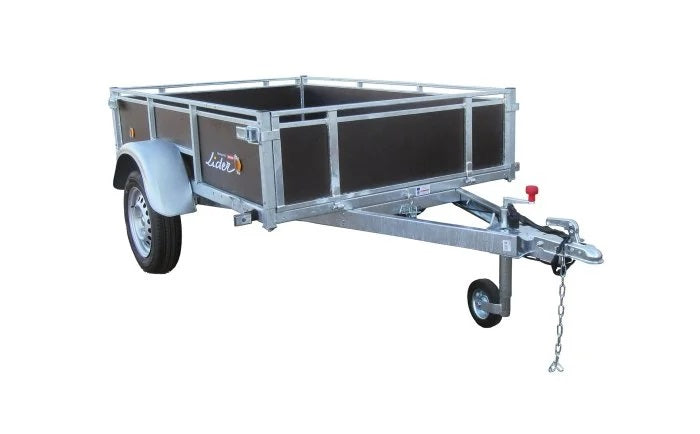 Remorque Voiture Lider Côtés Bois 201x133x40 – Non Freinée – PTAC 500 à 750 kg – 1 Essieu – Ridelles Bois